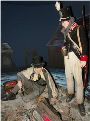 Full scale vignettes bring to life American and British troops as they might have appeared on morning of the Battle of the River Raisin.